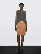 Suede leather skirt with rhinestone detail