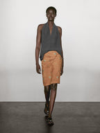 Suede leather skirt with rhinestone detail