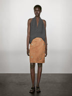 Suede leather skirt with rhinestone detail