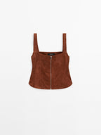 Suede leather top with zip