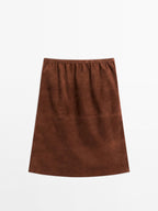 Straight fit suede leather skirt
