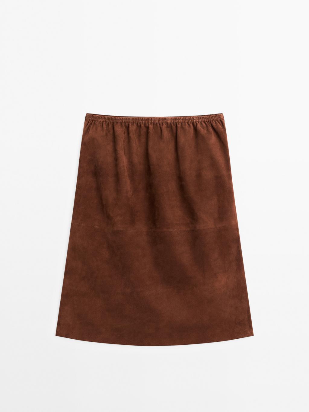 Straight fit suede leather skirt