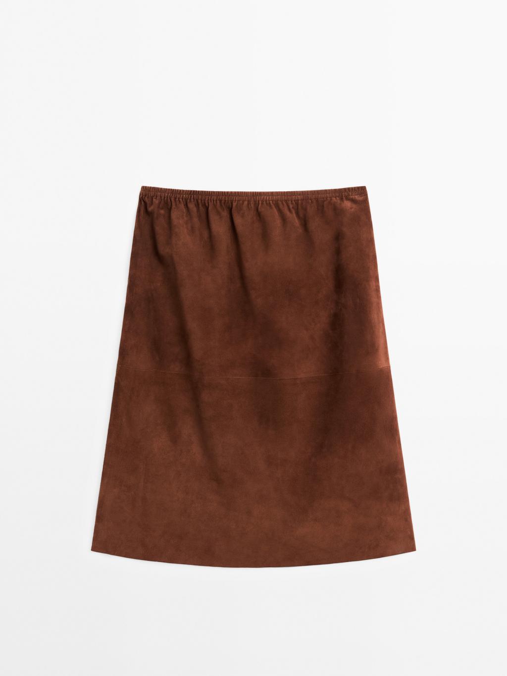 Straight fit suede leather skirt