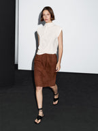 Straight fit suede leather skirt