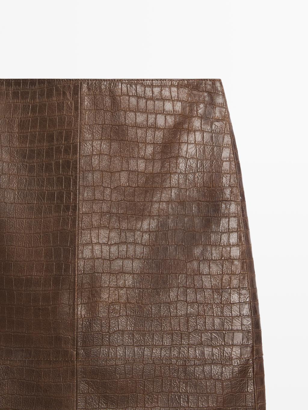 Short leather mock croc skirt