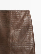 Short leather mock croc skirt