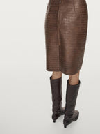 Short leather mock croc skirt