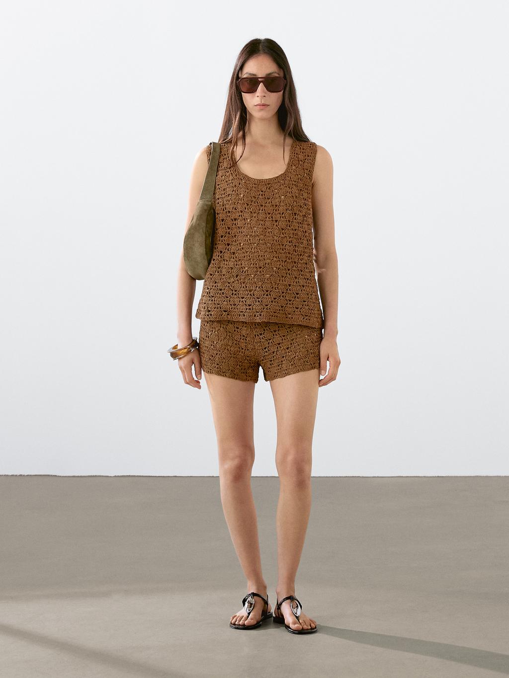 Suede leather crochet shorts