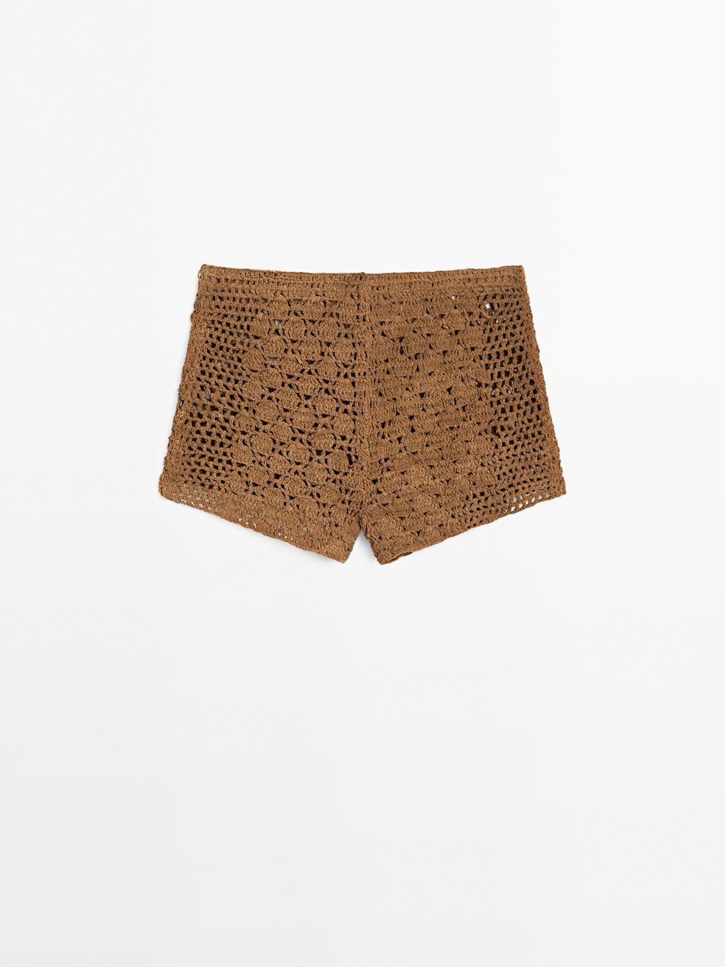 Suede leather crochet shorts