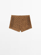 Suede leather crochet shorts
