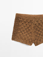 Suede leather crochet shorts