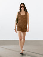 Suede leather crochet shorts