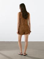 Suede leather crochet shorts