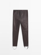 Nappa leather leggings with elasticated detail
