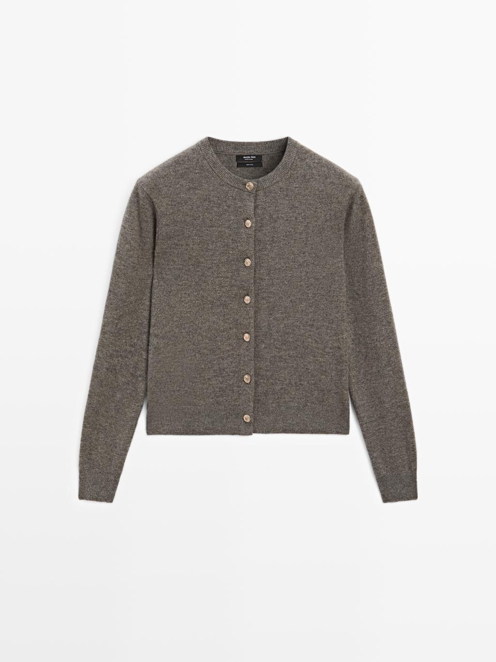 Knit 100% wool cardigan with gold buttons