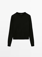Wool blend crew neck knit sweater