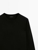 Wool blend crew neck knit sweater