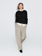 Wool blend crew neck knit sweater