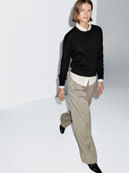 Wool blend crew neck knit sweater