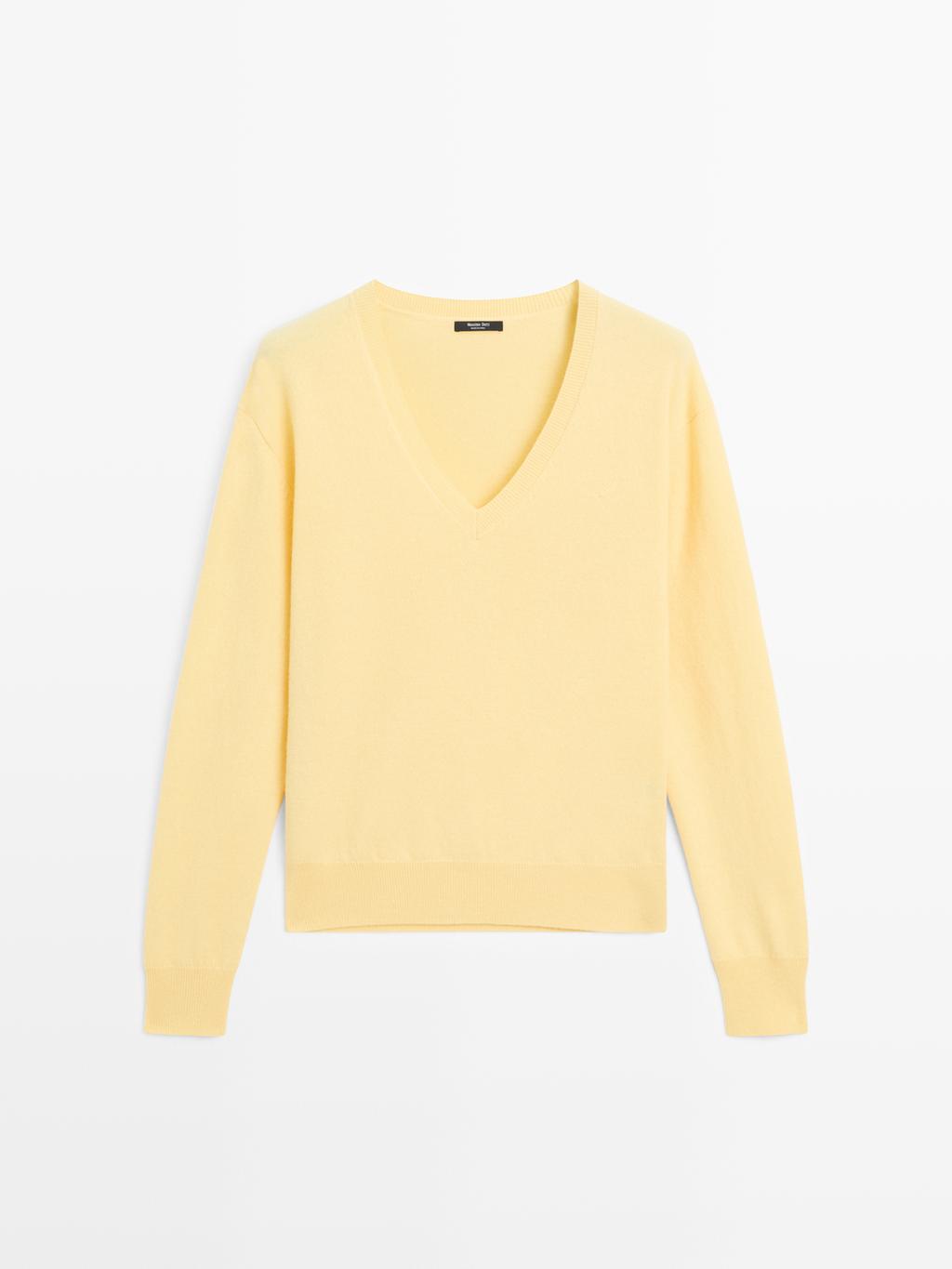 Wool blend deep V-neck knit sweater