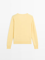 Wool blend deep V-neck knit sweater