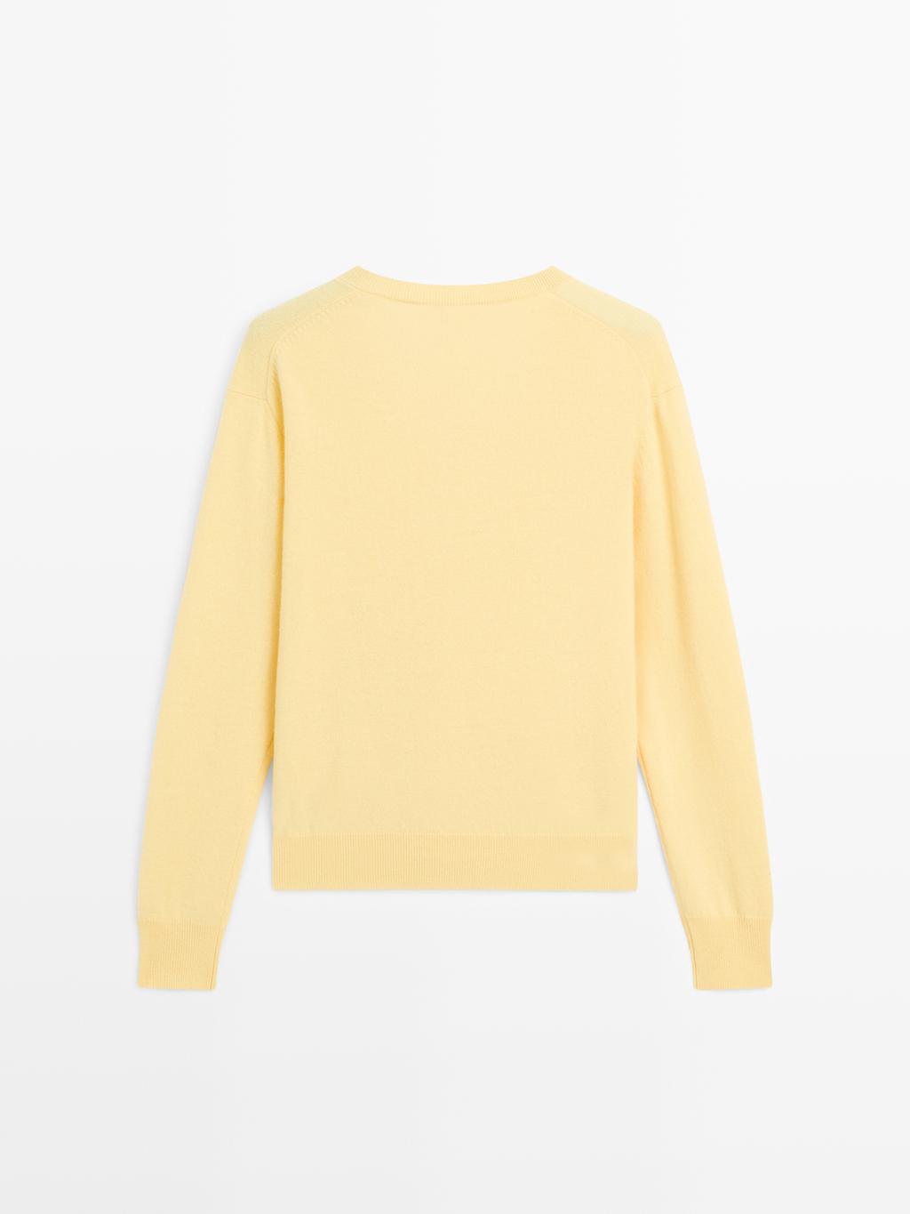 Wool blend deep V-neck knit sweater