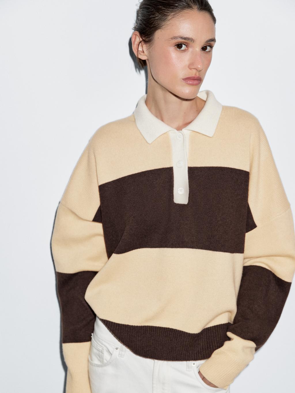 Striped wool blend polo sweater