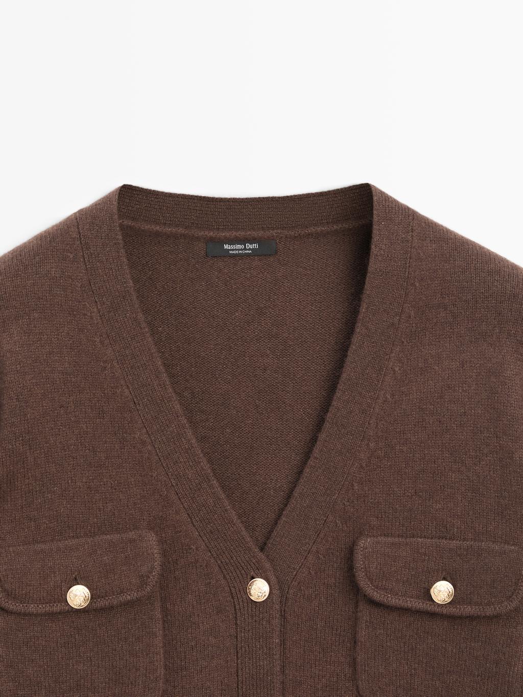 V-neck knit cardigan with gold buttons