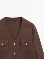 V-neck knit cardigan with gold buttons