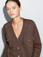 V-neck knit cardigan with gold buttons