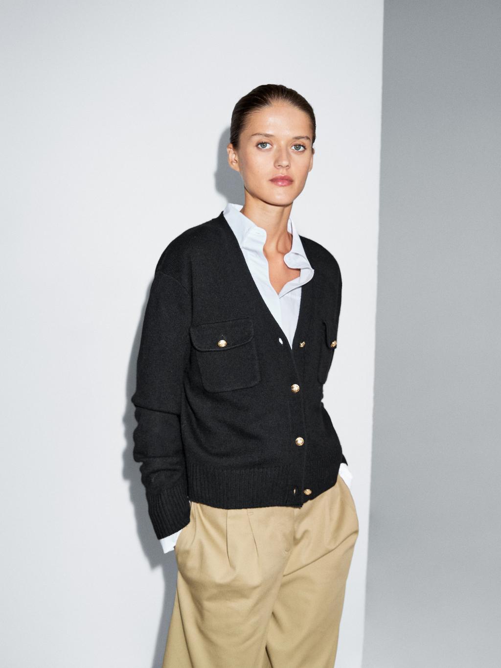 V-neck knit cardigan with gold buttons