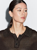 Polo sweater with contrast collar