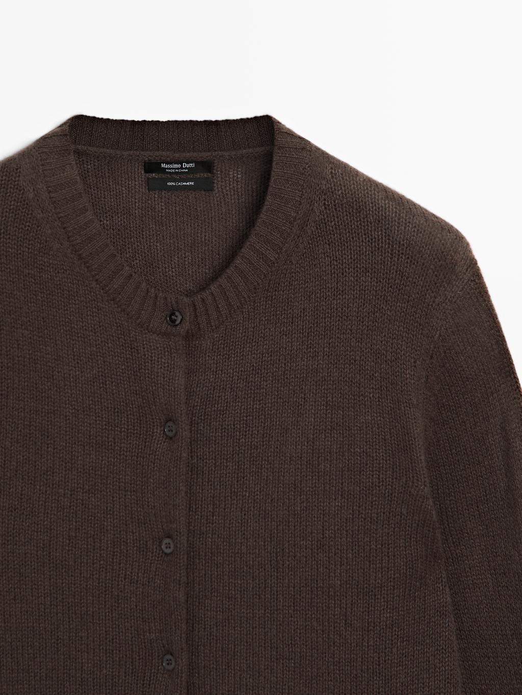 Knit 100% cashmere crew neck cardigan
