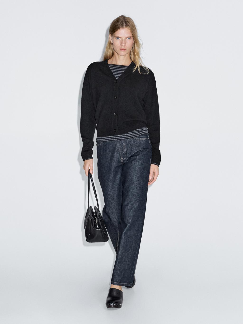 Wool blend V-neck knit cardigan