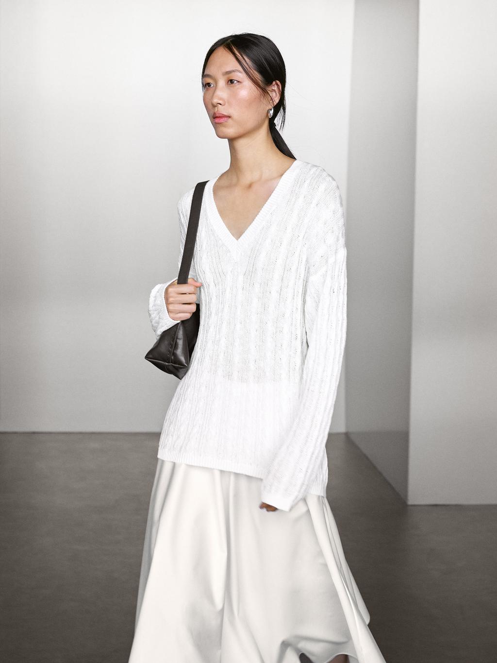 Cotton blend open-knit sweater