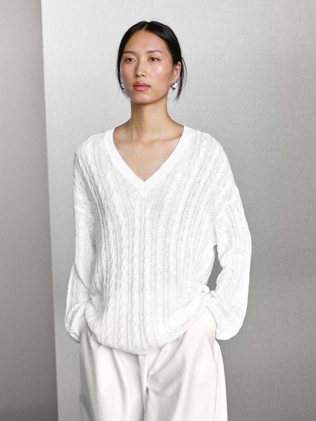 Cotton blend open-knit sweater