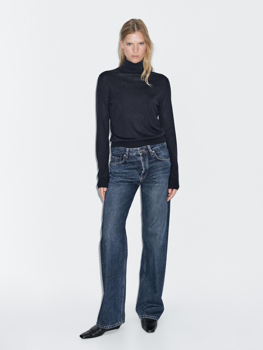 Wool blend high neck knit sweater