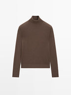 Wool blend high neck knit sweater