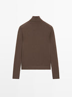 Wool blend high neck knit sweater