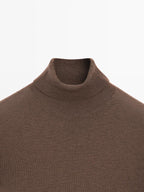 Wool blend high neck knit sweater