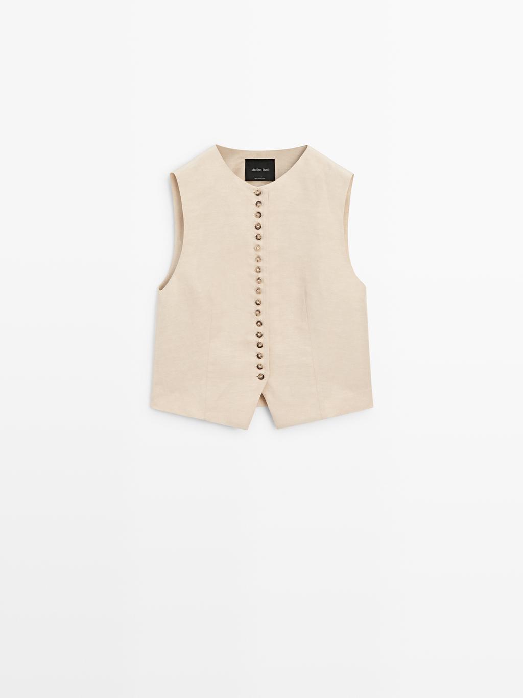 Buttoned linen blend waistcoat