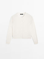 Wool blend knit cardigan with crew neck