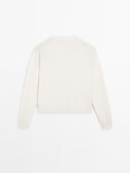 Wool blend knit cardigan with crew neck