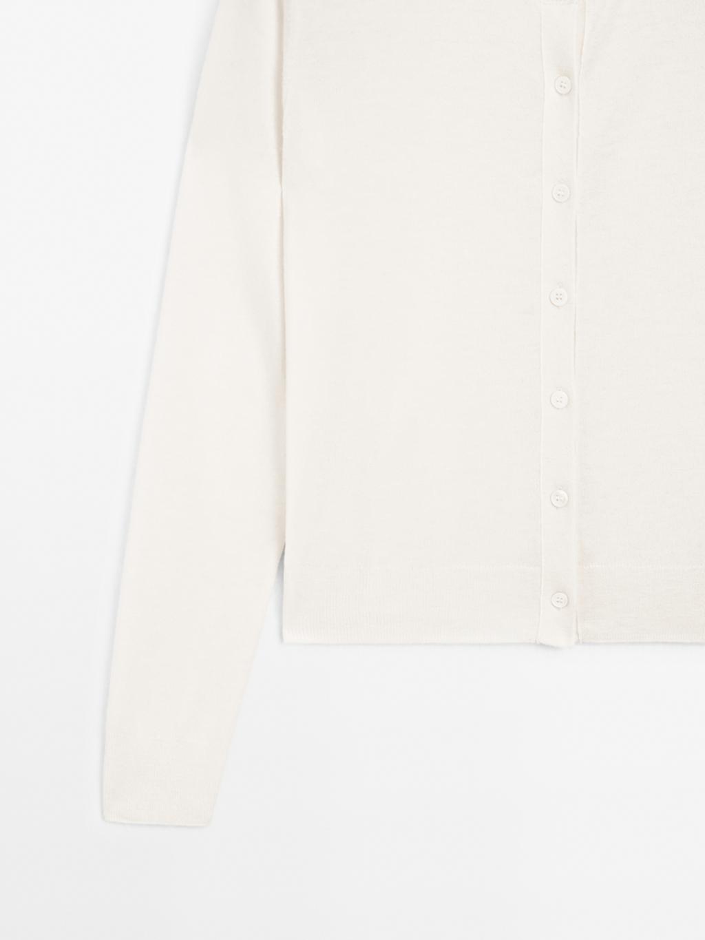 Wool blend knit cardigan with crew neck