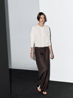 Wool blend knit cardigan with crew neck