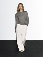 Wool blend knit sweater with crew neck