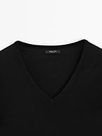 Wool blend V-neck knit sweater