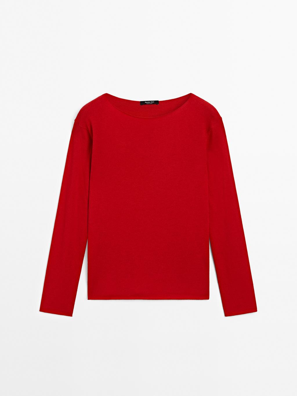 Wool blend boat neck sweater