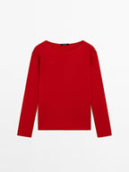 Wool blend boat neck sweater