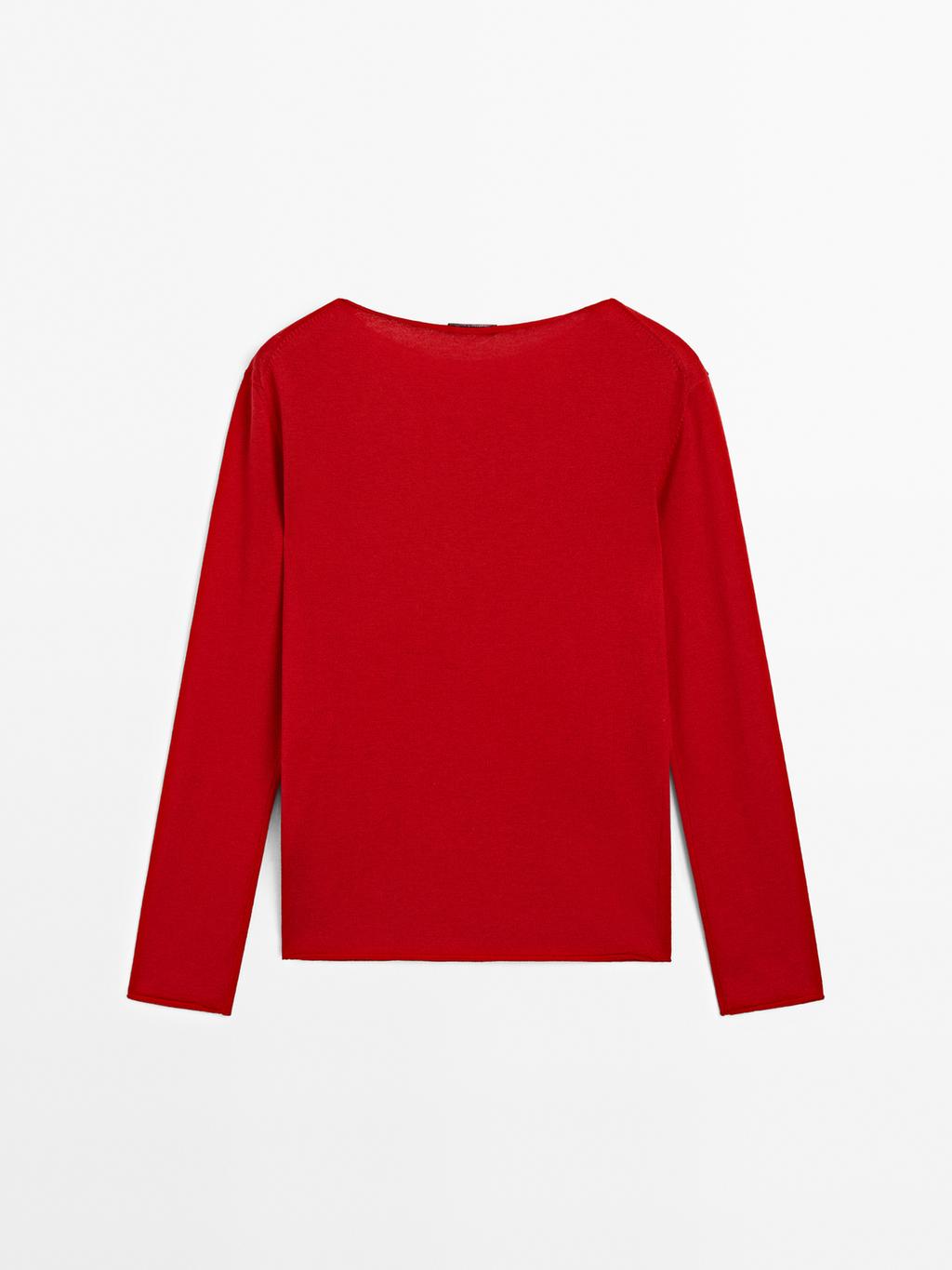 Wool blend boat neck sweater